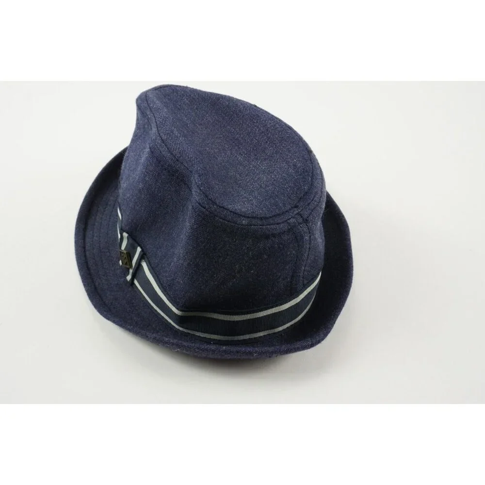 Goorin Bros Blue Twill Fedora Hat with Striped Band Men's Medium Navy Blue‎